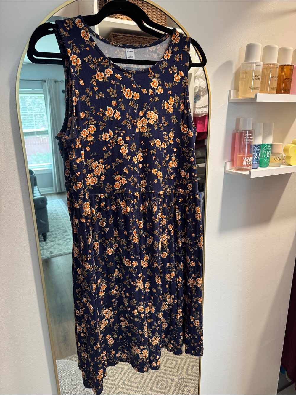 Women’s Old Navy Navy Floral Midi Dress with Orange Flower Print Large